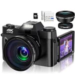 4K 48MP Digital Camera Vlogging Camcorder, FHD Video Camera with WiFi, Flip Screen Camera with 16X Digital Zoom and 3.0 Inch Flip Screen, Vlog Camera for YouTube (Fixed Focus & 32G Micro Card)