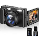 4K Digital Camera for Photography and Video Autofocus 16X Digital Zoom, 48MP Vlogging Camera with 32GB SD Card, 3” 180° Flip Screen Compact Camera for Travel,2 Batteries Charger Stand