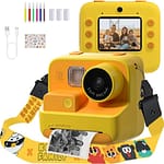 MANVI Instant Print Camera for Kids, 48 MP Print Camera for Boys & Girls, 1080P Video Recoding Camera with 3 Printing Rolls (Yellow)