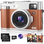 5K Digital Camera for Photography, 48MP Autofocus Vlogging Camera with Viewfinder & Dual Camera, 16X Digital Zoom Point and Shoot Cameras with 32GB SD Card 2 Batteries Compact Travel Camera