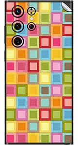 Read more about the article SILKWRAPS® Printed Matte Finish Vinyl Mobile Wrap Compatible with Samsung Galaxy S22 Ultra 5G Skin Sticker Protector- Colorful-Squares-Pattern-229 (ONLY Back and Camera Part)