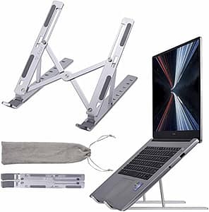 Read more about the article Digital Device Adjustable Aluminum Laptop Computer Stand Tablet Stand, Ergonomic Foldable Portable Desktop Holder for MacBook Air Pro, Dell, HP, Lenovo and More (10-15.6”) Laptop Stand