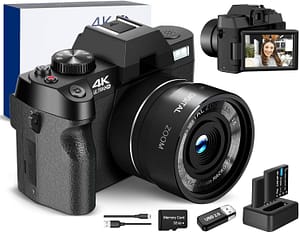 Read more about the article NBDDIGITAL 4k Digital Cameras for Photography, Video/Vlogging Camera for YouTube with WiFi & App Control, Travel Camera with 32GB TF Card & 2 Batteries,Compact Camera,Great Gift Choice