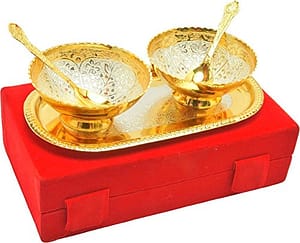 Read more about the article Indian Wood Floral Bowl Set – 100 ml, Pack of 2, Gold