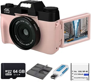 Read more about the article Acuvar 4K 48Mp Digital Camera For Photography, Vlogging Camera For Youtube With 3″ 180° Flip Screen, Wifi, 16X Zoom, Rechargeable Battery, 64Gb Micro Sd Card,,Pink