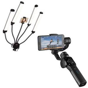 Read more about the article Drumstone Smartphone Gimbal Stabilizer, 3-Axis Phone Gimbal, Built-in Extension Rod Portable with Double-arm Video Fill Light TwoTube LED Makeup Lamp with USB Charging