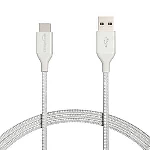Read more about the article Amazon Basics Double Braided Nylon USB Type-C to Type-A 2.0 Male Cable for Laptop, 6 feet (Silver)