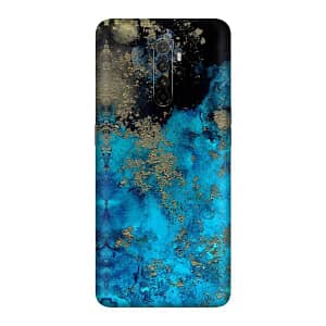 Read more about the article Gadget Gear Vinyl Skin Back Sticker Aqua Blue with Golden Streaks (83) Mobile Skin Compatible with Oppo Realme X2 Pro (Only Back Panel Coverage Sticker)