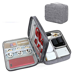 Read more about the article SoloTravel Portable Zippered Double Layer Electronics & Gadget Accessory Travel Storage Organizer Bag for USB Cables, Charger, HDD, Power Bank – Grey