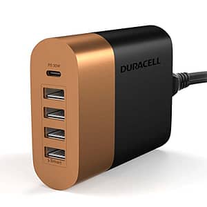 Read more about the article Duracell 60W Fast Desktop Charger Adapter with Type C PD 30W & 4 Smart Fast Charging USB Ports 30W for Mobile, Smartphones, Tablets, Smartwatch, MacBook, iPad & More – Copper Black