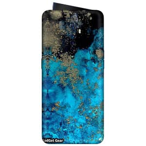 Read more about the article Gadget Gear Vinyl Skin Back Sticker Aqua Blue with Golden Streaks (83) Mobile Skin Compatible with Oppo Reno 2 (Only Back Panel Coverage Sticker)