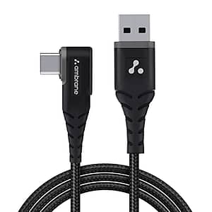 Read more about the article Ambrane 60W / 3A Type C Fast Charging Unbreakable 1.5m L Shaped Braided Cable, PD Technology, 480Mbps Data Transfer for Smartphones, Tablet, Laptops & other type c devices (ABLC10, Black)