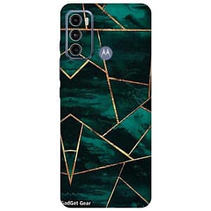 Read more about the article Gadget Gear Vinyl Skin Back Sticker Polygon Marble Teal Green Golden (91) Mobile Skin Compatible with Motorola Moto G60 (Only Back Panel Coverage Sticker)