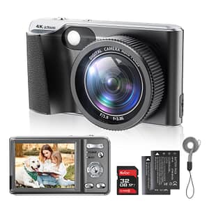 Read more about the article 4K Digital Camera,Autofocus 48MP Vlogging Camera for Photography YouTube Compact Camera with Flash,18X Digital Zoom, Anti Shake, Macro Photography, 32G SD Card and 2 Batteries