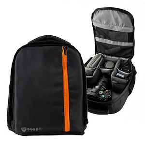 Read more about the article Tygot Water Resistant Camera Backpack with Extra Front Pocket Photographers Bag with Rain Cover Tripod Holder Compatible for Sony Nikon Canon Panasonic DSLR (Black & Orange)