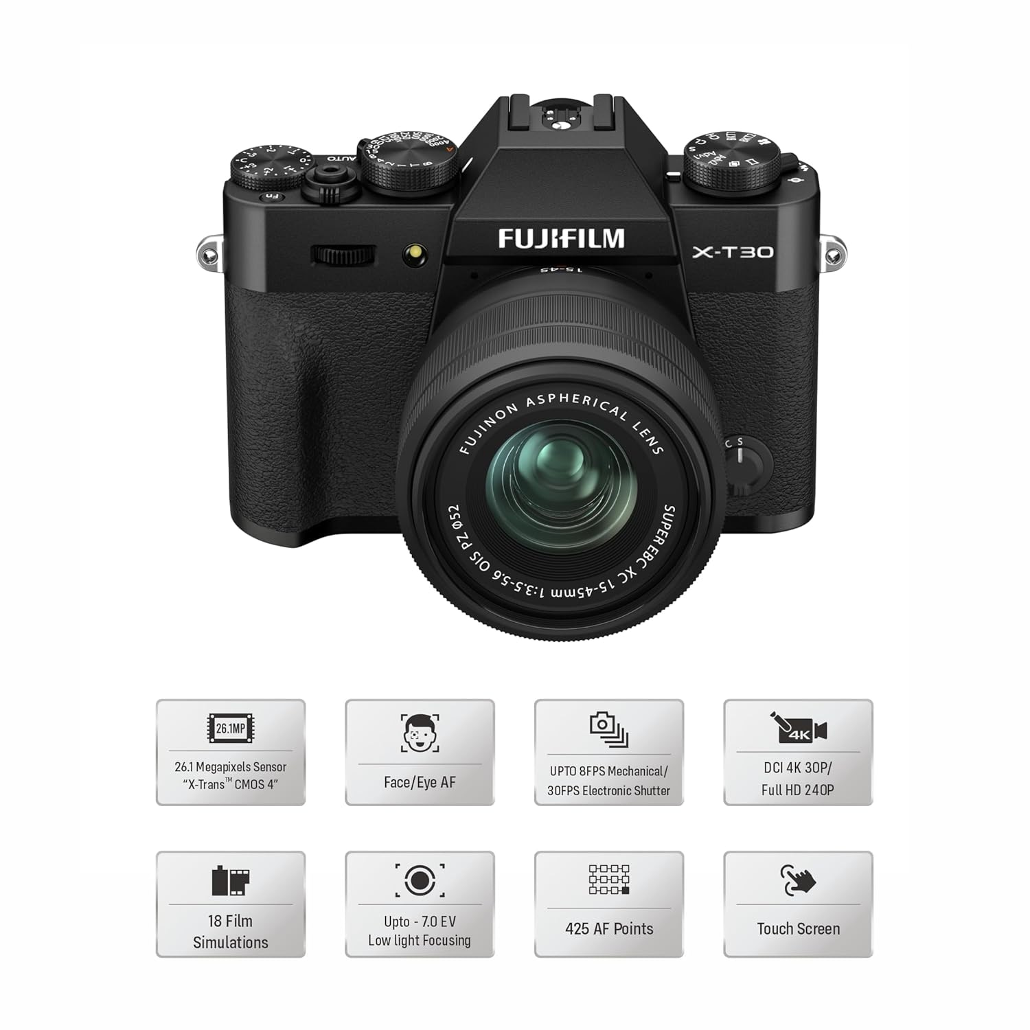 You are currently viewing Fujifilm X-T30 II 26.1MP APS-C X-Trans Sensor|Retro Style mirrorless Camera|4k vlogging|High Speed Recording FHD 240fps|Advance AF with 15-45mm Optical Zoom Lens f/3.5-5.6 for Street/Lifestyle -Black