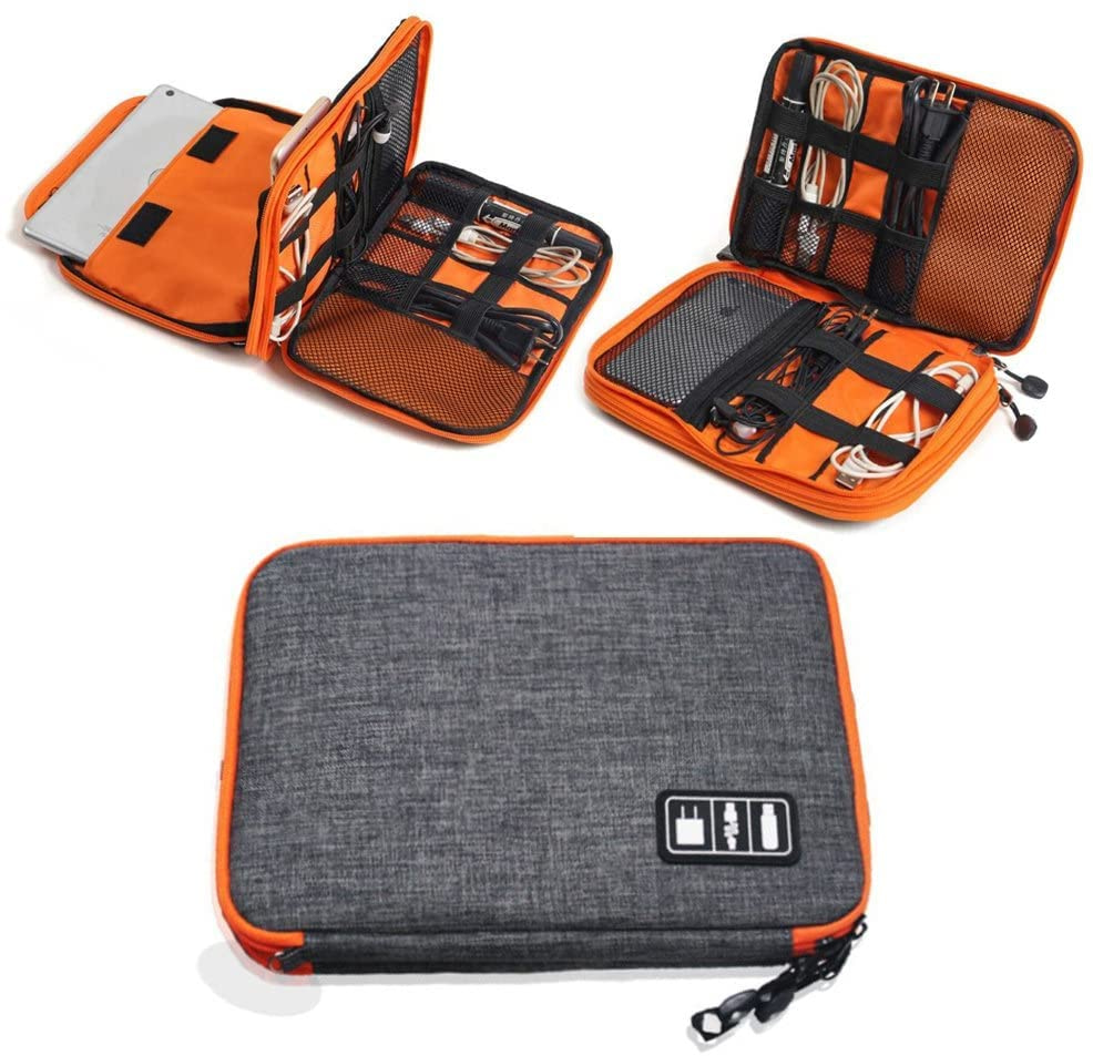 You are currently viewing FYCAN Electronic Accessories Cable Organizer Double Layer Universal Carry Travel Tech Organiser Gadget Bag/Case Cables Plug, Power Bank, Phone, Hard Disk, Adapters, iPad Pro (Black-Orange)