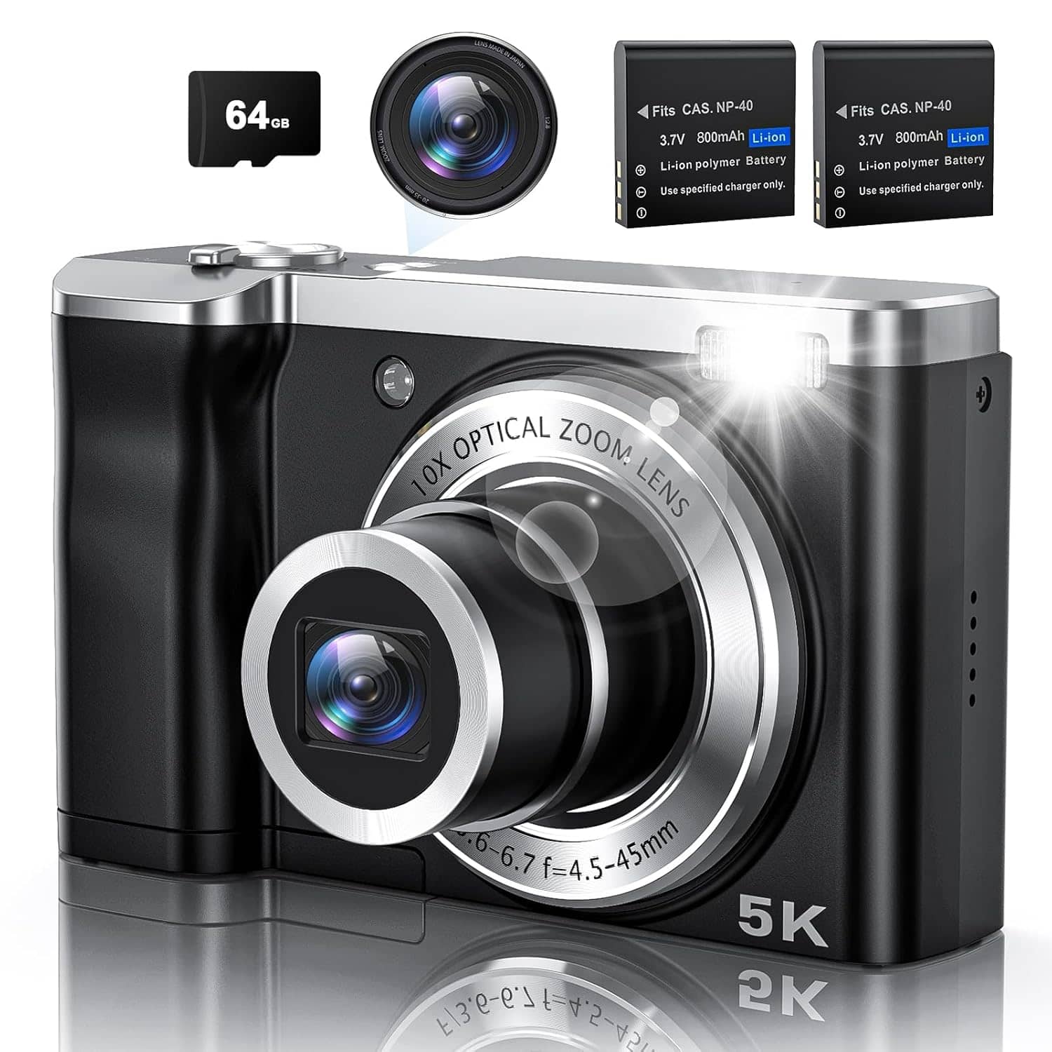 Read more about the article 5K Digital Camera with 64GB Card, Touch Screen & 10X Optical Zoom, 56MP Front and Rear Camera with Autofocus 6-axis Anti-Shake, Selfie Vlogging Camera for Photography and Video, Ultra Bright Flash