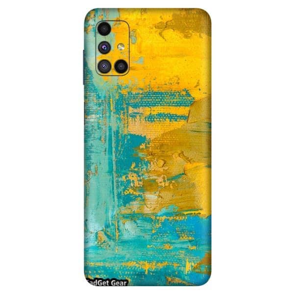 You are currently viewing Gadget Gear Vinyl Skin Back Sticker Water Color Sky Blue and Yellow (94) Mobile Skin Compatible with Samsung Galaxy M51 (Only Back Panel Coverage Sticker)