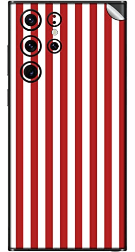 You are currently viewing SILKWRAPS® Printed Matte Finish Vinyl Mobile Wrap Compatible with Samsung Galaxy S22 Ultra 5G Skin Sticker Protector- Red-White-Stripes-38 (ONLY Back and Camera Part)