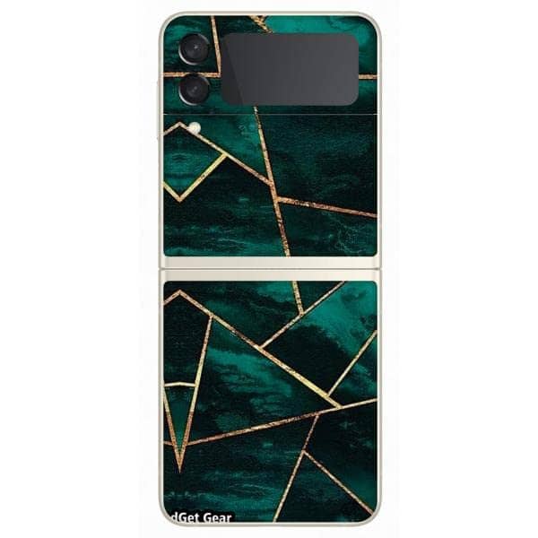 You are currently viewing Gadget Gear Vinyl Skin Back Sticker Polygon Marble Teal Green Golden (91) Mobile Skin Compatible with Samsung Galaxy Z Flip 3 (5G) (Only Back Panel Coverage Sticker)