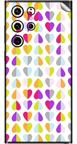 You are currently viewing SILKWRAPS® Printed Matte Finish Vinyl Mobile Wrap Compatible with Samsung Galaxy S22 Ultra 5G Skin Sticker Protector- Color-Hearts-Pattern-13 (ONLY Back and Camera Part)