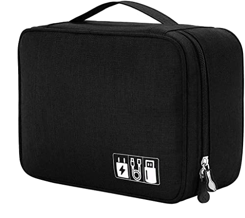 Read more about the article CUERARPO Electronics Accessories Organizer Bag, Universal Carry Travel Gadget Bag for Cables, Plug and More, Perfect Size Fits for Pad Phone Charger Hard Disk (Black)