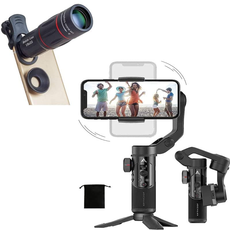 You are currently viewing Mabron SXR 3-Axis Handheld Smartphone Gimbal Foldable Pocket Size Stabilizer VLOG Video Gimbal18x 4K HD Optical Zoom Mobile Telephoto Telescope Lens Kit Mobile Camera, DSLR Blur Background Effect